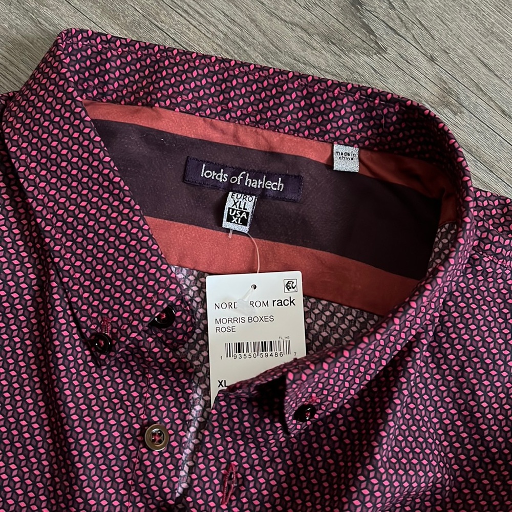 ✨NWT Lords of Harlech men's bottom down long sleeves Cotton shirt Size XL - Picture 4 of 8